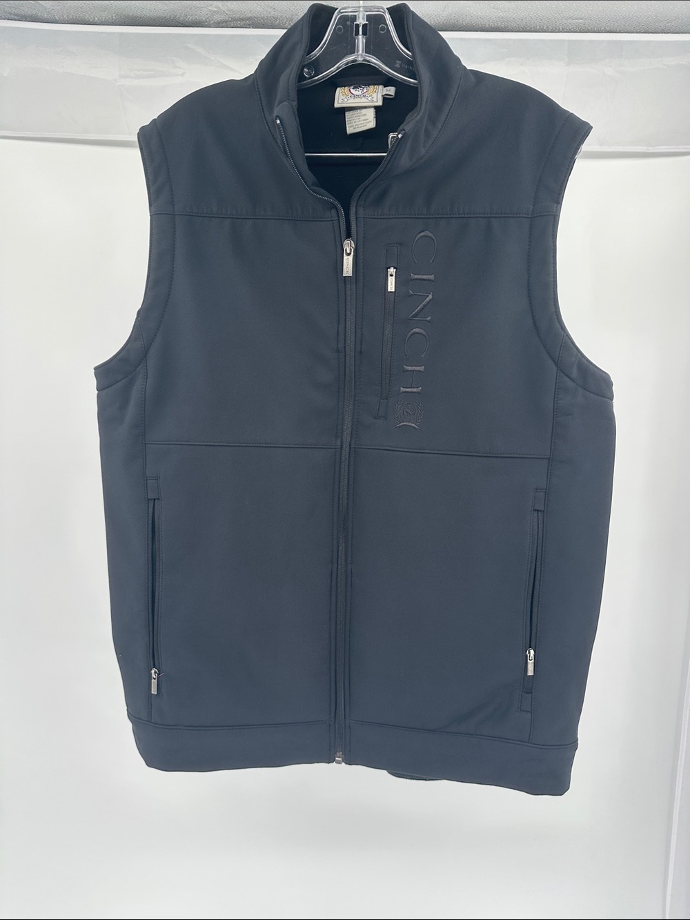 Cinch Men's Black Softshell Vest with Vertical Logo Zip